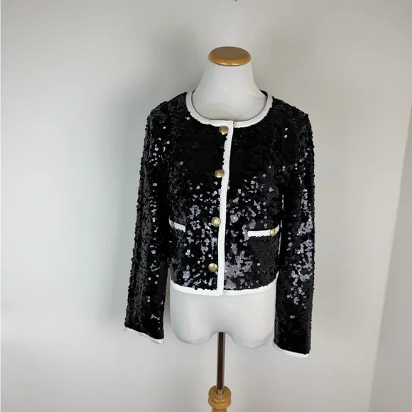 NWT J. Crew Sequin Lady Jacket Blazer Black White Size M - Picture 5 of 11